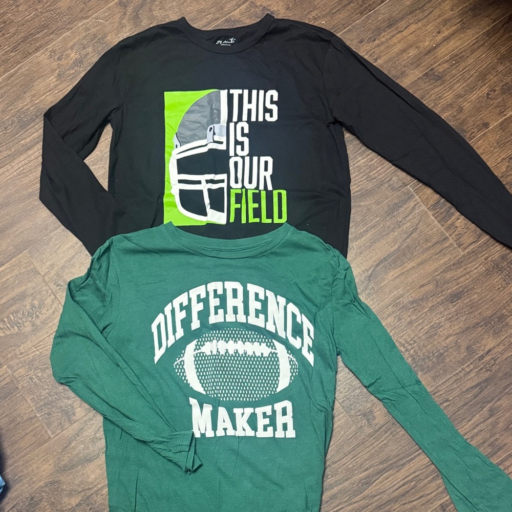 Place Black and Green Long Sleeve Tees with Football Graphics